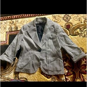 Vtg 90s Woven Knit Black White Gold Plaid jones New York blazer Suit Jacket Sz12